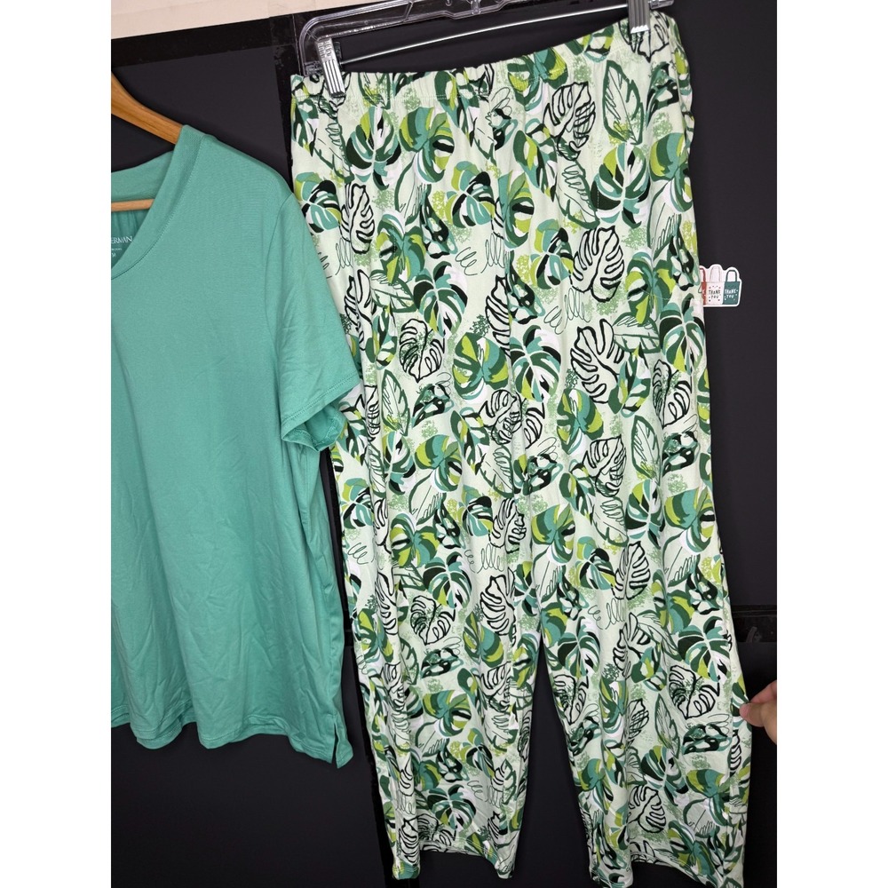 Stan Herman Printed Peached 2pc Cropped Pant Lounge Set. Tropical Palm: M #58" - Picture 7 of 9